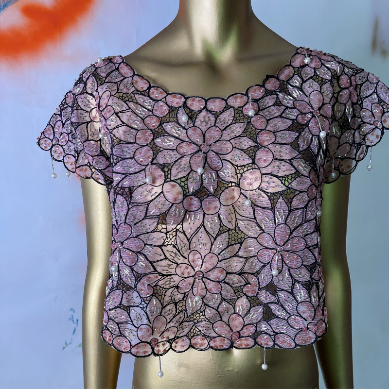 1920s Jazz Age Beadwork Netted Crop Top