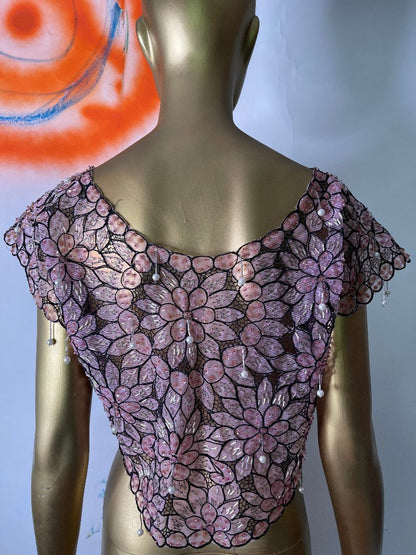 1920s Jazz Age Beadwork Netted Crop Top