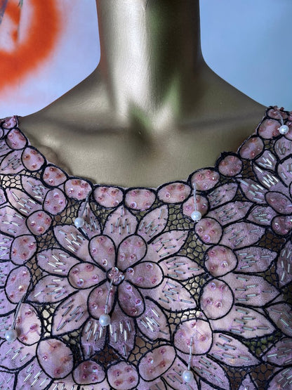 1920s Jazz Age Beadwork Netted Crop Top