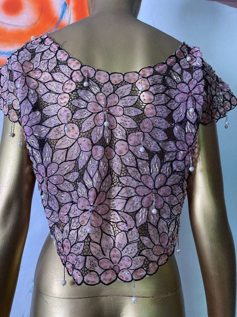 1920s Jazz Age Beadwork Netted Crop Top